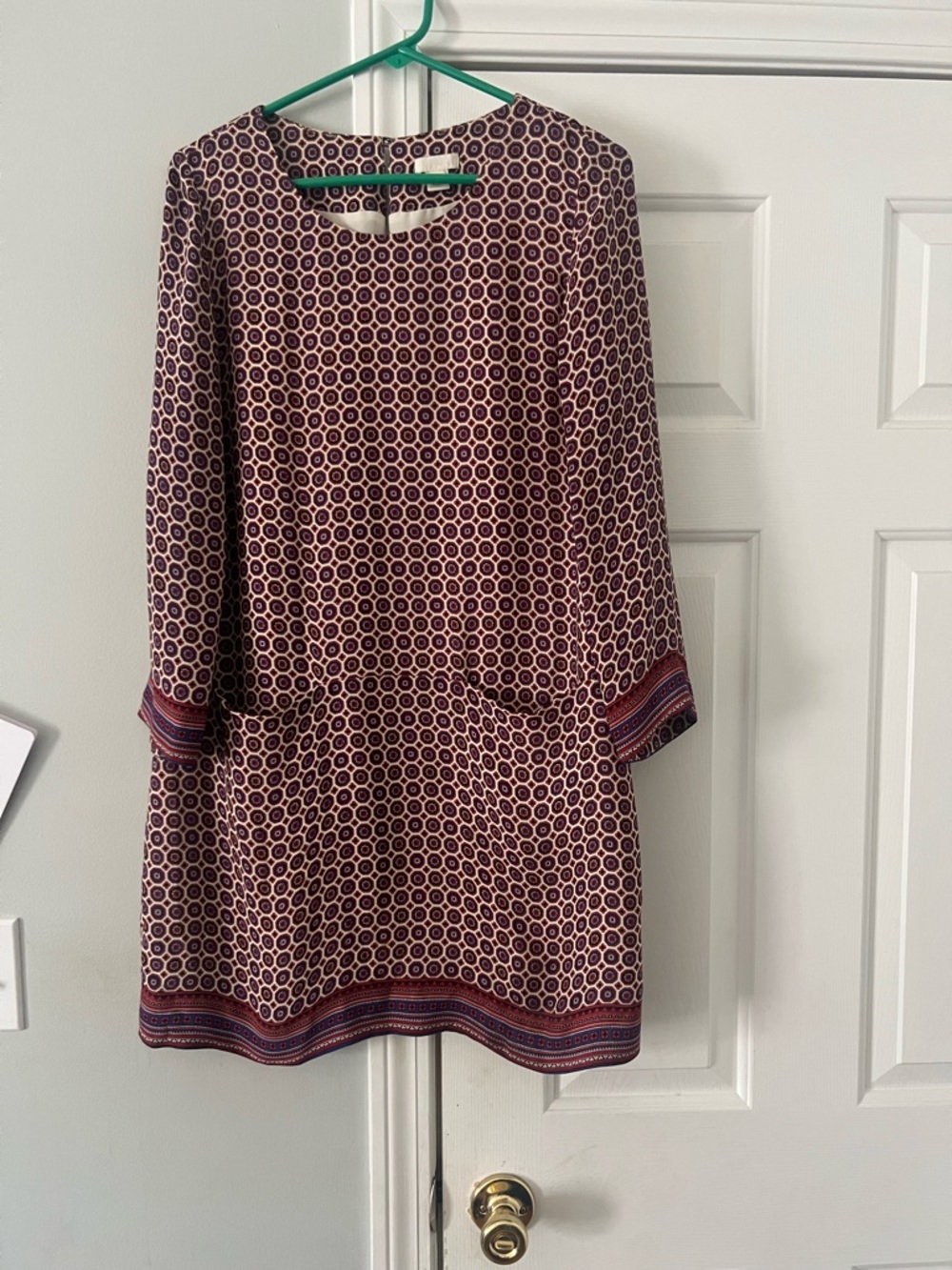 J. Crew burgundy Geometric Long Sleeve Shift Dress